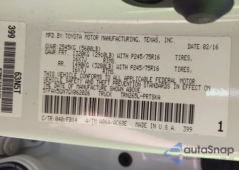 2016 Toyota Tacoma Sr из США, поврежденный, VIN 5TFAX5GN7GX062026